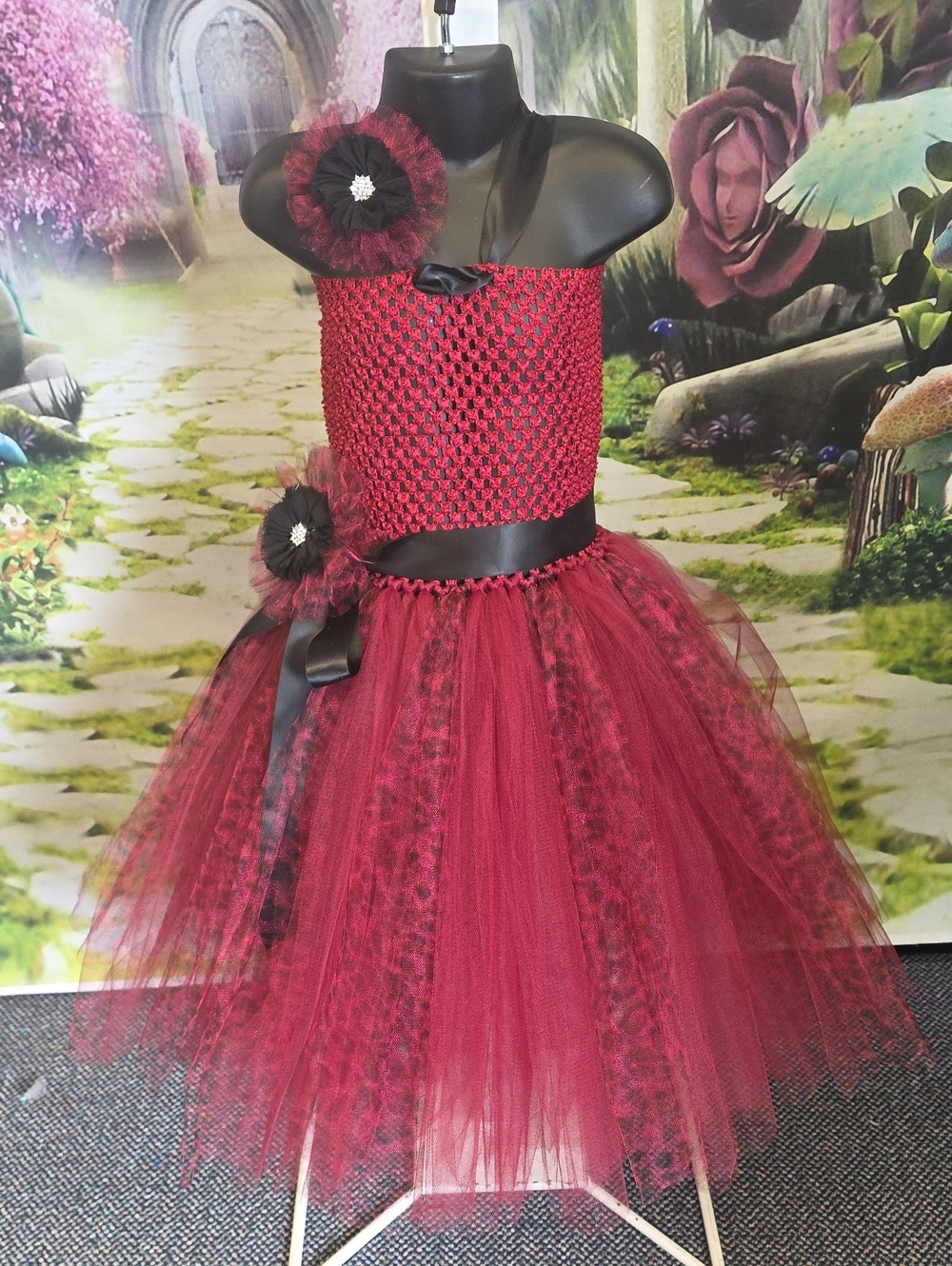 Wine and Black Leopard Tulle Tutu Girls Dress
